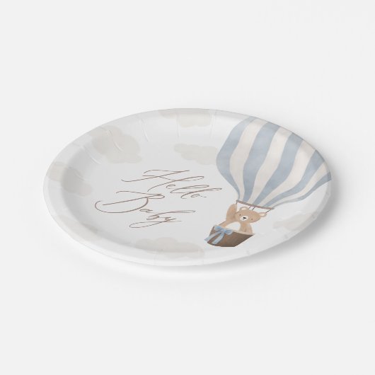 Blue Teddy Bear Hot Air Ballon Baby shower Papieren Bordje (Gekanteld)