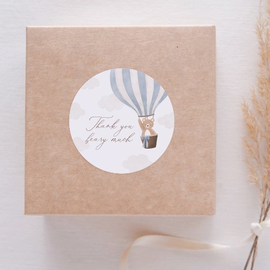 Blue Teddy Bear Hot Air Ballon Baby shower Ronde Sticker