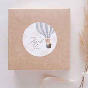 Blue Teddy Bear Hot Air Ballon Baby shower Ronde Sticker