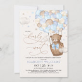 Blue Teddy Bear Hot Air ballons Boy Baby shower Kaart (Voorkant)
