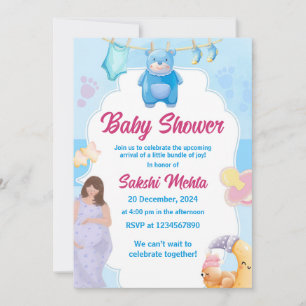 Blue Teddy Bear is een jongen Baby shower Kaart