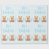 Blue Teddy Bear It's Twins Typography Baby shower Cadeaupapier (Vlak)