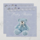 Blue Teddy Bear Lace Baby Boy Shower Kaart (Voorkant / Achterkant)