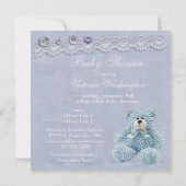 Blue Teddy Bear Lace Baby Boy Shower Kaart (Achterkant)
