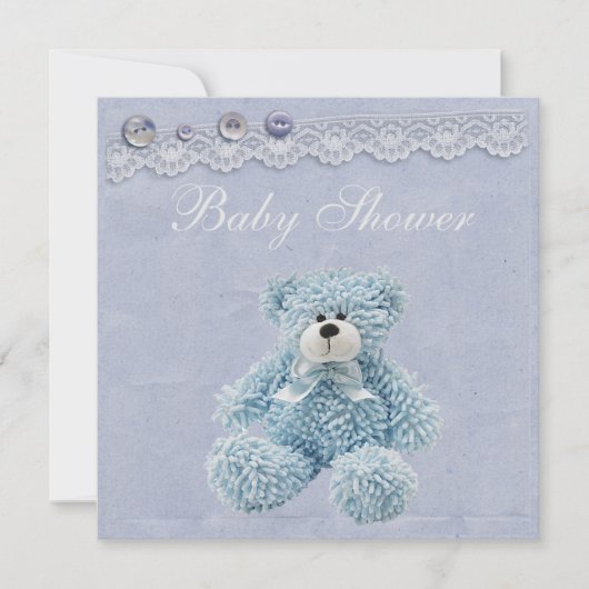 Blue Teddy Bear Lace Baby Boy Shower Kaart (Voorkant)