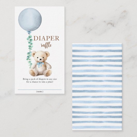 Blue Teddy Bear Luier Raffle Baby shower Insert Informatiekaartje (Voorkant / Achterkant)