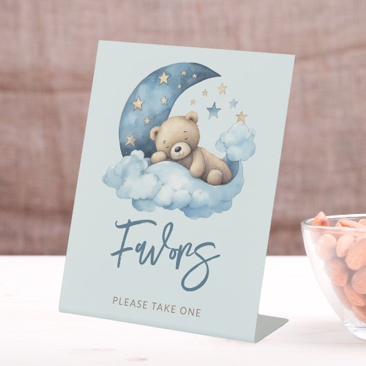 Blue Teddy Bear Moon Baby shower Favorieten Reclamebord Met Voetstuk
