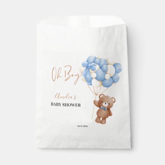 Blue Teddy Bear Oh Boy Balloon Baby shower Bedankzakje (Voorkant)