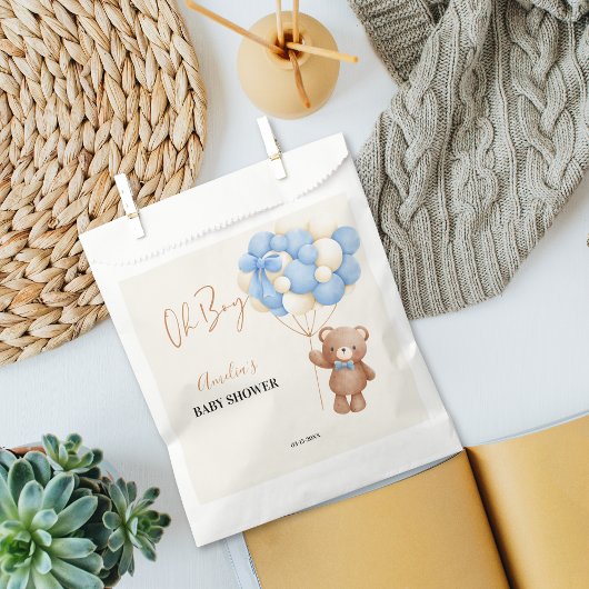 Blue Teddy Bear Oh Boy Balloon Baby shower Bedankzakje