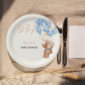 Blue Teddy Bear Oh Boy Balloon Baby shower Papieren Bordje