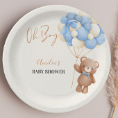 Blue Teddy Bear Oh Boy Balloon Baby shower Papieren Bordje