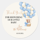 Blue Teddy Bear Oh Boy Balloon Baby shower Ronde Sticker (Voorkant)