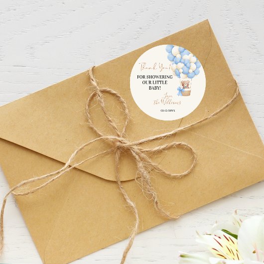 Blue Teddy Bear Oh Boy Balloon Baby shower Ronde Sticker