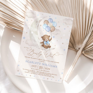 Blue Teddy Bear op Moon met Baby shower op de ball Kaart