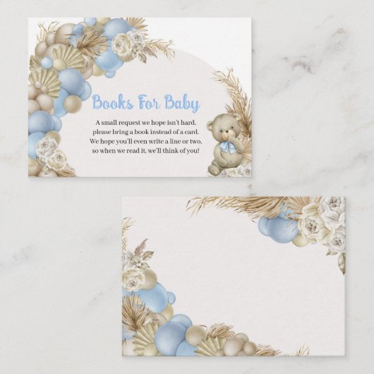 Blue Teddy Bear Pampas Ballon Arch Books for Baby Informatiekaartje (Voorkant / Achterkant)