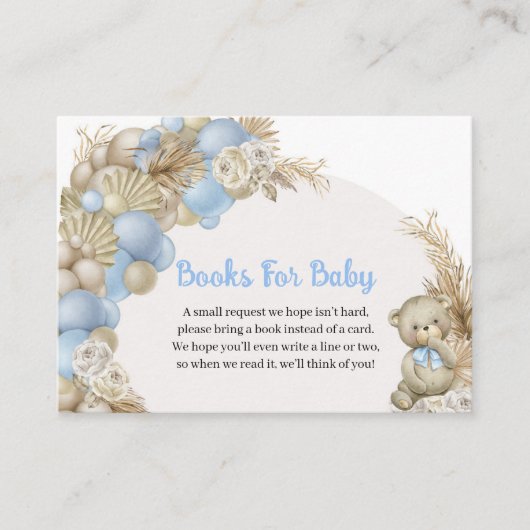 Blue Teddy Bear Pampas Ballon Arch Books for Baby Informatiekaartje (Voorkant)