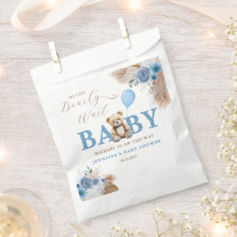 Blue Teddy Bear Pampas & Florals Baby Shower  Bedankzakje