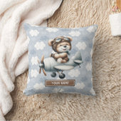 Blue Teddy Bear Pilot Baby Boy Pillow Custom Name Kussen (Deken)