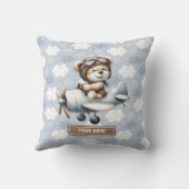Blue Teddy Bear Pilot Baby Boy Pillow Custom Name Kussen (Achterkant)