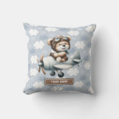 Blue Teddy Bear Pilot Baby Boy Pillow Custom Name Kussen (Voorkant)