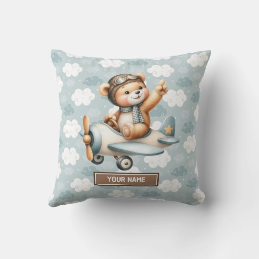 Blue Teddy Bear Pilot Baby Pillow Pasgeboren Gift Kussen (Achterkant)