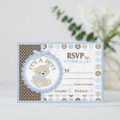Blue Teddy Bear Polk Stippen RSVP-kaart RSVP Kaartje (Staand voorkant)
