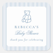 Blue Teddy Bear Preppy Elegant Baby shower Vierkante Sticker (Voorkant)