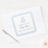 Blue Teddy Bear Preppy Elegant Baby shower Vierkante Sticker (Envelop)