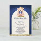 Blue Teddy Bear Prince Baby shower Kaart (Staand voorkant)