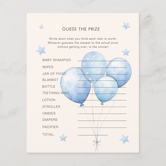 Blue Teddy Bear Raad de prijs Baby shower spel (Voorkant)