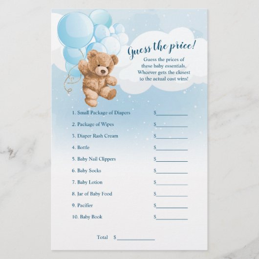 Blue Teddy Bear raden de prijs Baby shower spel Flyer (Voorkant)