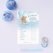 Blue Teddy Bear raden de prijs Baby shower spel Flyer (Enkel)