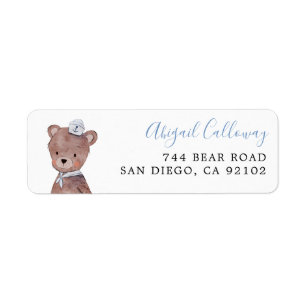 Blue Teddy Bear Return Address Etiket