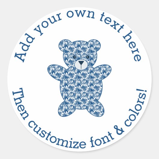 Blue Teddy Bear Ronde Sticker (Voorkant)