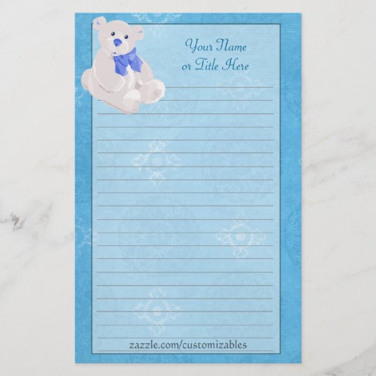 Blue Teddy Bear Stationery Briefpapier (Voorkant)