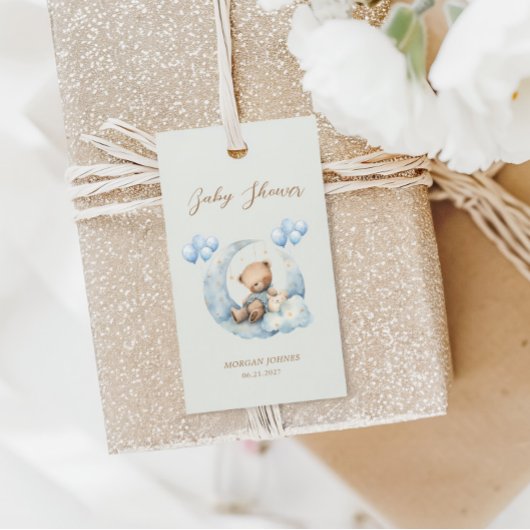 Blue Teddy Bear Sterren Baby shower Cadeaulabel