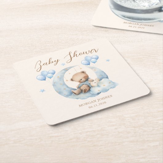 Blue Teddy Bear Sterren Baby shower Kartonnen Onderzetters (Schuin)