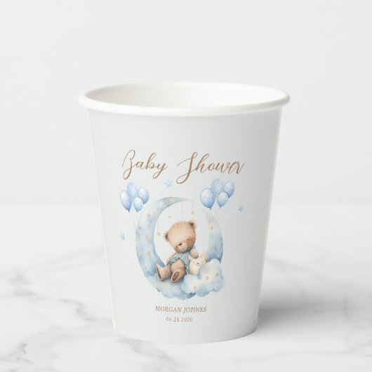 Blue Teddy Bear Sterren Baby shower Papieren Bekers (Voorkant)