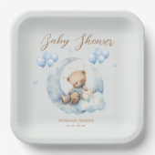 Blue Teddy Bear Sterren Baby shower Papieren Bordje (Voorkant)