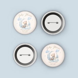 Blue Teddy Bear Sterren Baby shower Ronde Button 3,2 Cm