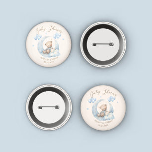 Blue Teddy Bear Sterren Baby shower Ronde Button 3,2 Cm