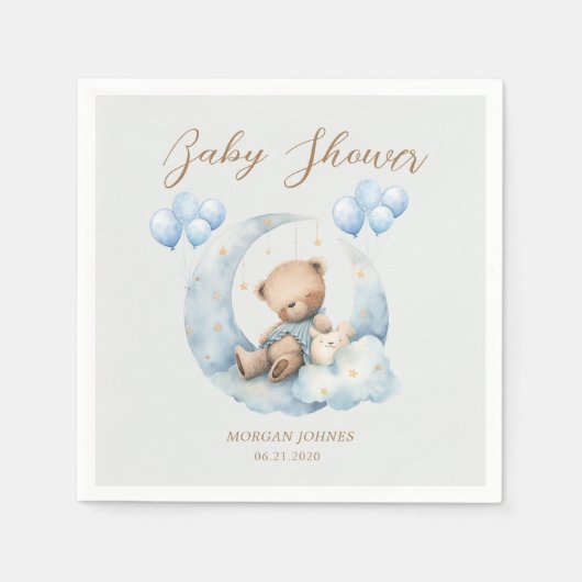 Blue Teddy Bear Sterren Baby shower Servet (Voorkant)