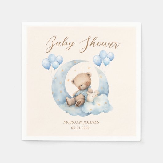Blue Teddy Bear Sterren Baby shower Servet (Voorkant)