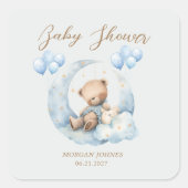 Blue Teddy Bear Sterren Baby shower Vierkante Sticker (Voorkant)