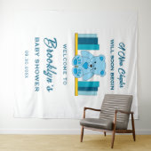 Blue Teddy Bear Storybook Baby shower Achtergrond Wandkleed (In Situ (horizontaal))
