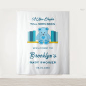 Blue Teddy Bear Storybook Baby shower Achtergrond Wandkleed (Voorkant)