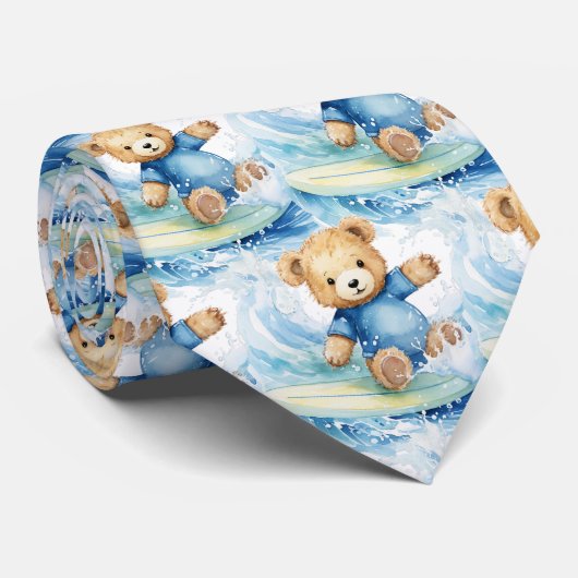 Blue Teddy Bear Surfen Stropdas (Opgerold)