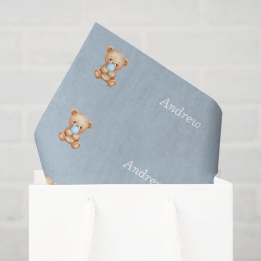 Blue Teddy Bear Tissue Paper, aangepaste naam Tissuepapier (Cadeauzakje)