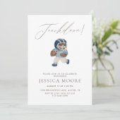 Blue Teddy bear Touchdown Football Baby Shower Kaart (Staand voorkant)