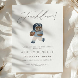 Blue Teddy bear Touchdown Football Baby Shower Kaart